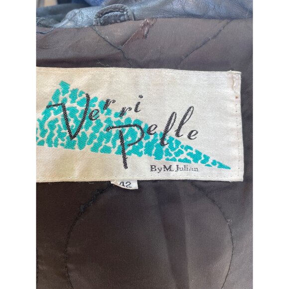 Vintage Versi Pelle By M. Julian Black Genuine Leather Jacket With Asymmetrical - Picture 5 of 12